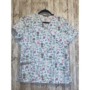 Women's Bannock Court Heavy Duty Nurse Medical Scrub Top Cat Kitty Meow Medium